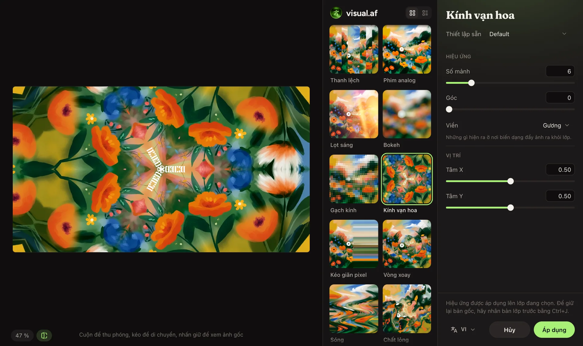 Cửa sổ Filter Gallery bên trong Affinity